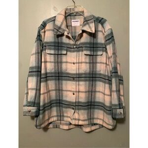 Old Navy Transitional Plaid Utility Shacket Green Size Large